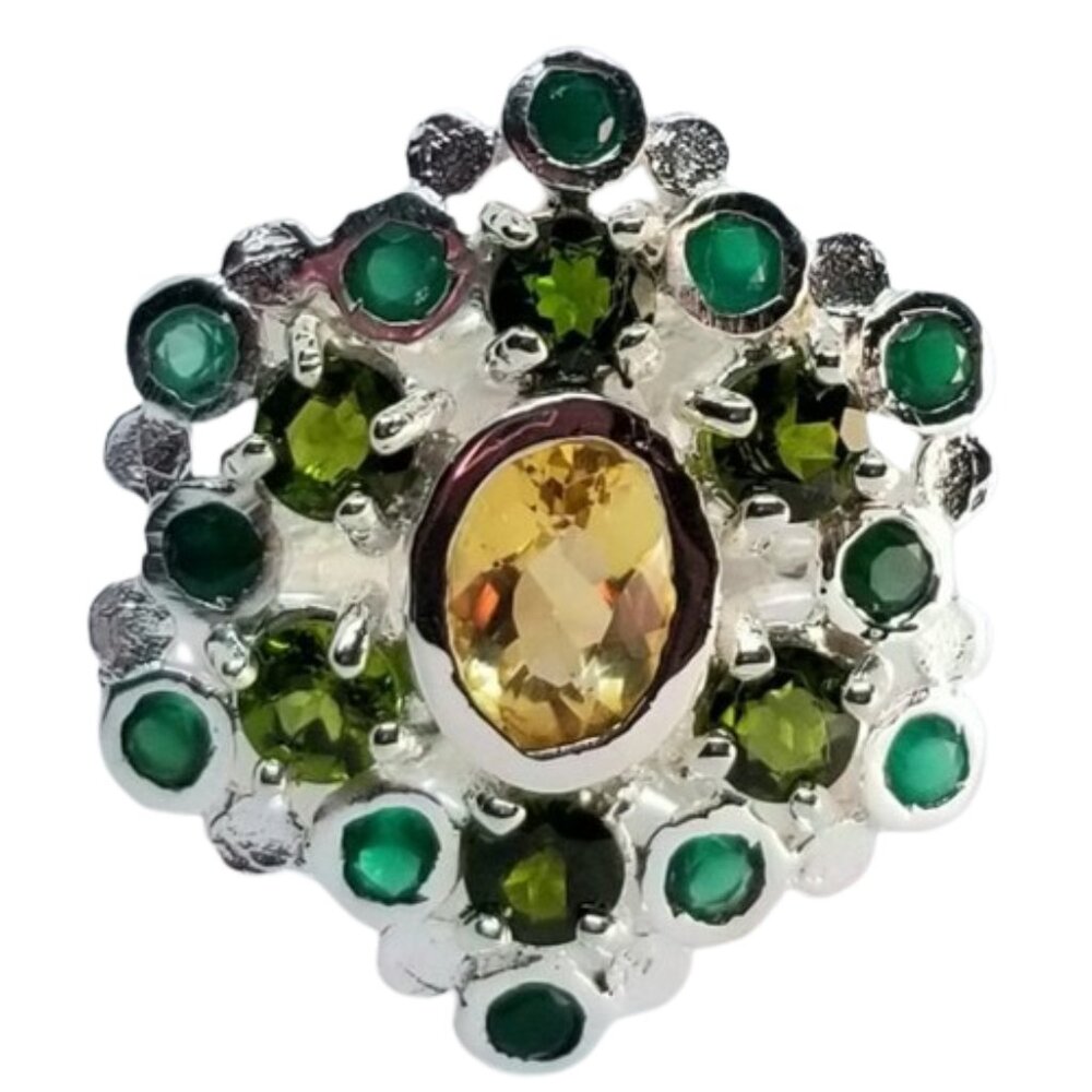 Citrine,  chrome diopside, onyx ring